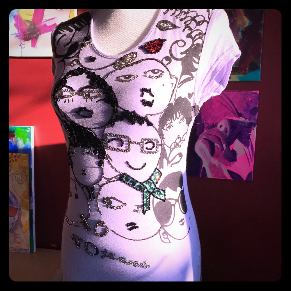 VO Jeans t-shirt, pale lavender embellished